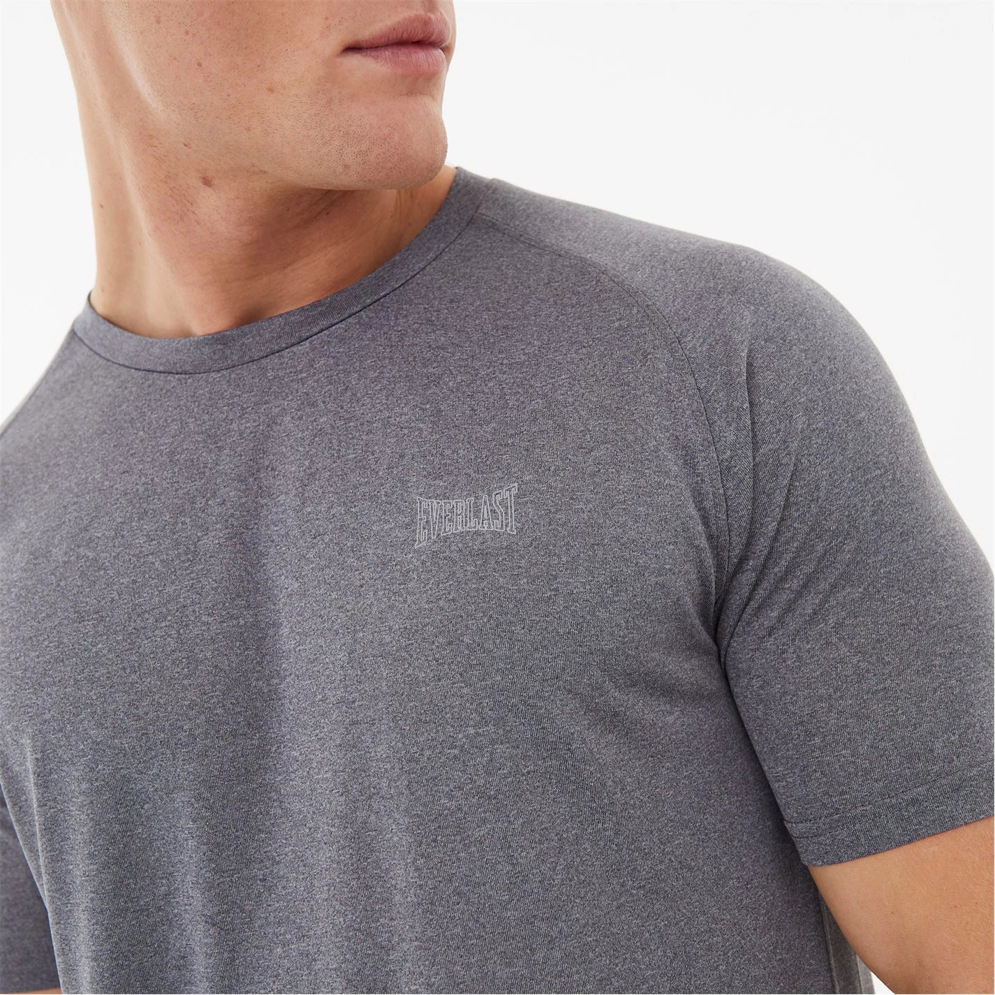 Man wearing a charcoal everlast poly t-shirt