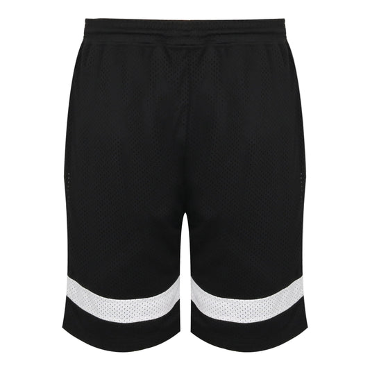 Black shorts with reflective white stripes on a light gray background view 2