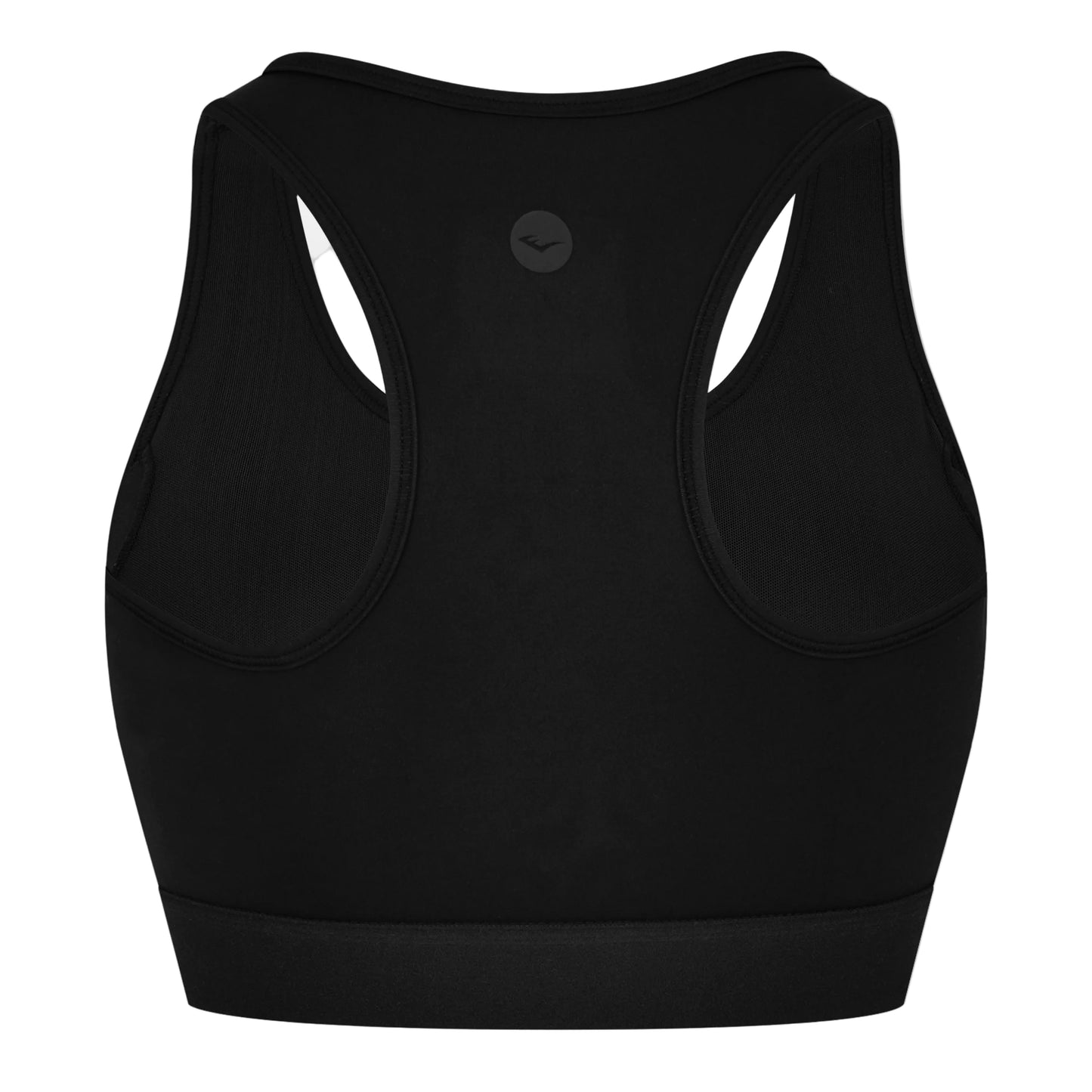 Black sports bra with Everlast branding on a white background