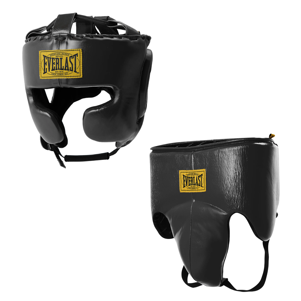 1910 Pro Protective Gear - Black Groin Guard and Headgear Bundle