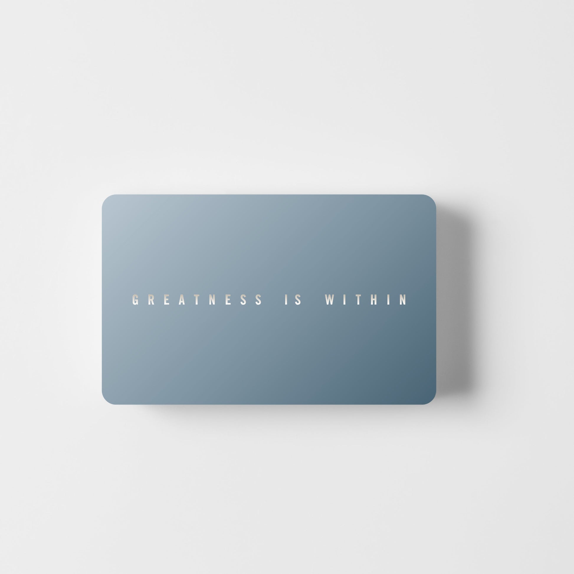 Blue card with 'Greatness is Within' text on a white background