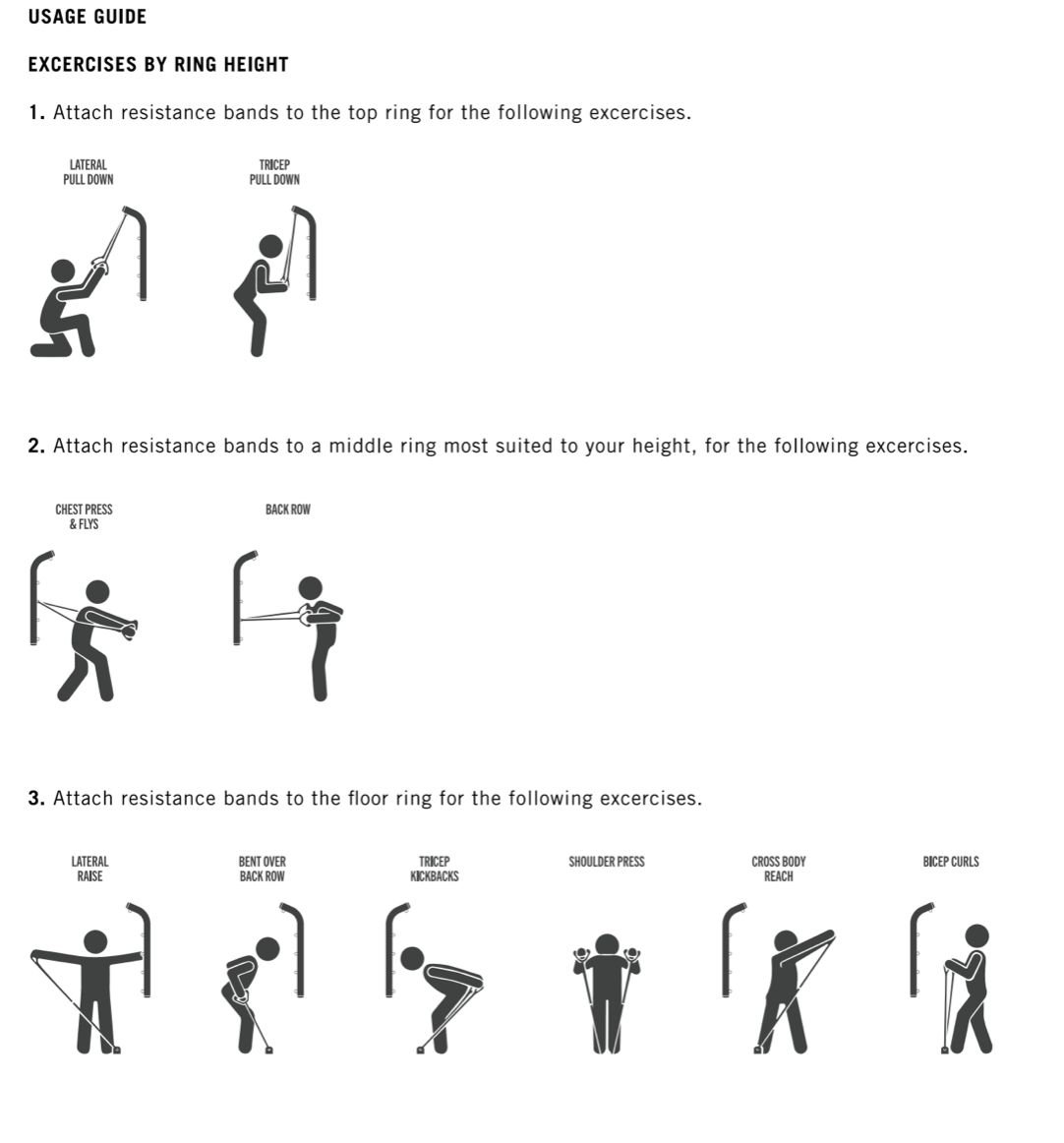 Instructions for using resistance bands with exercise rings on a white background