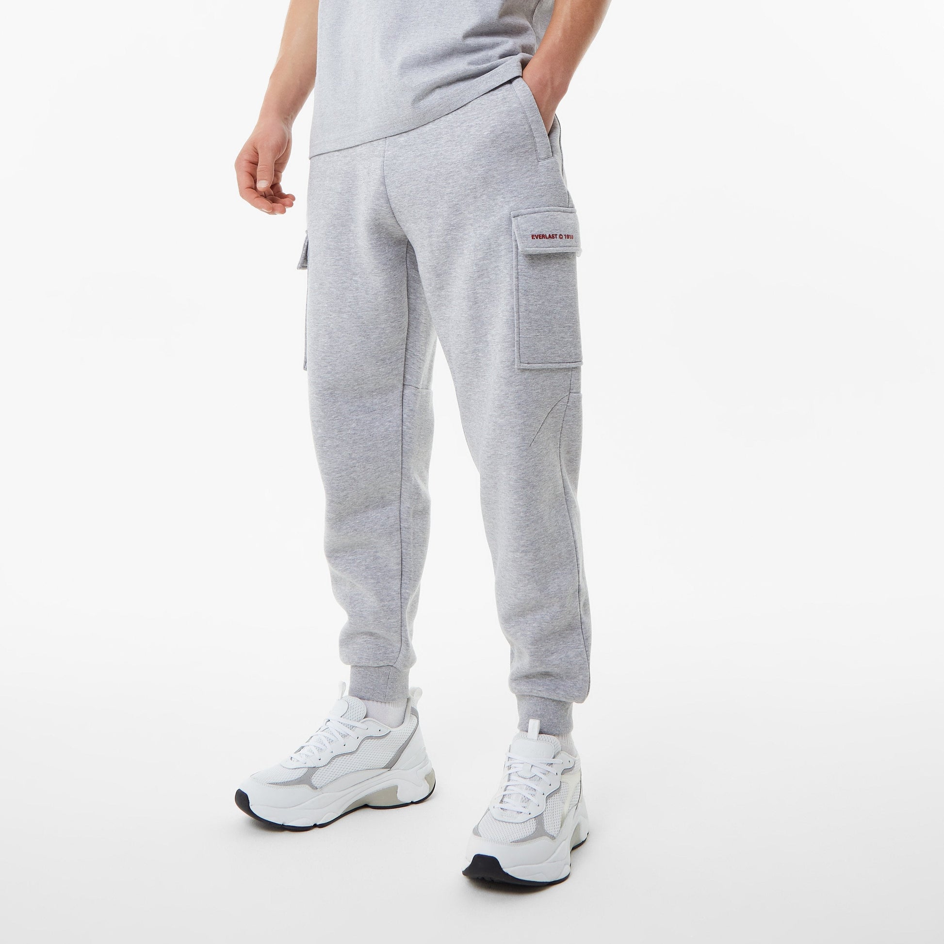 Men's Cargo Track Pants - Everlast - Grey Marl/Red