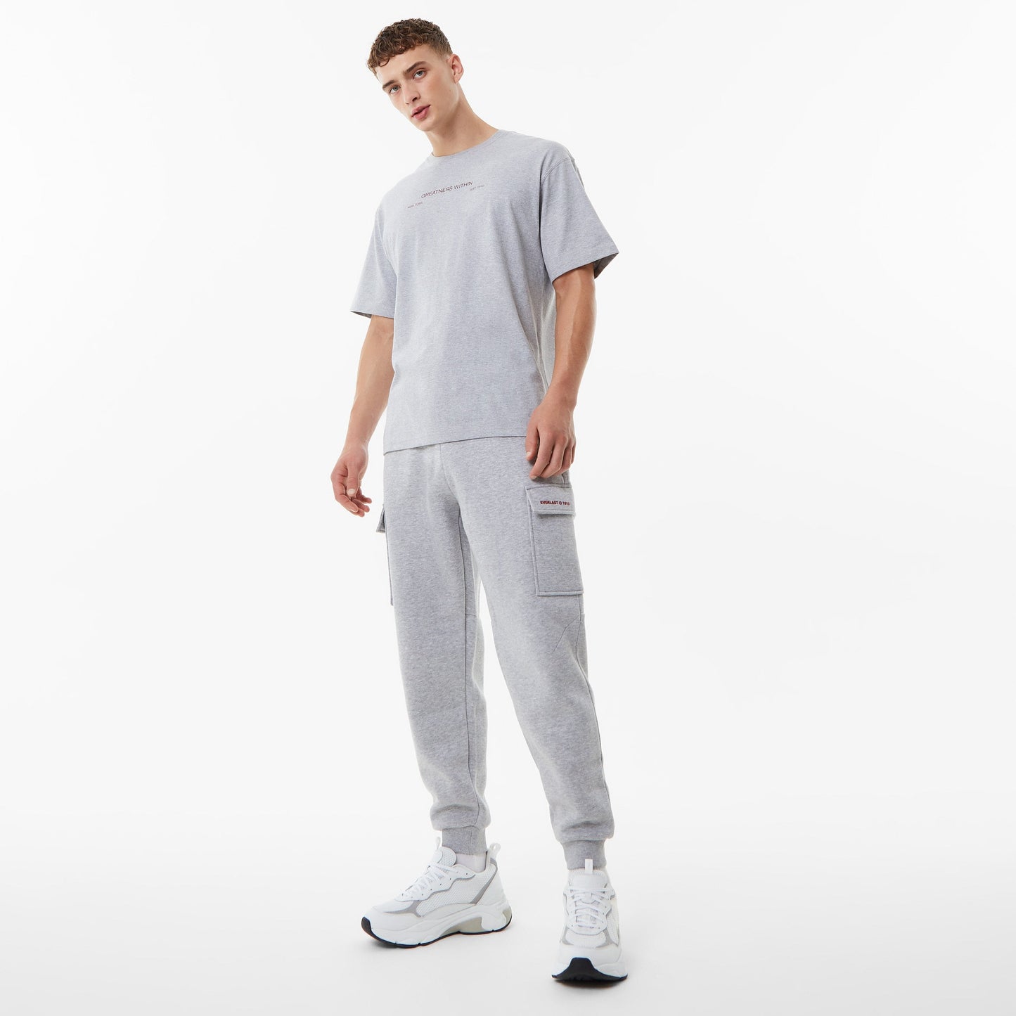 Men's Cargo Track Pants - Everlast - Grey Marl/Red