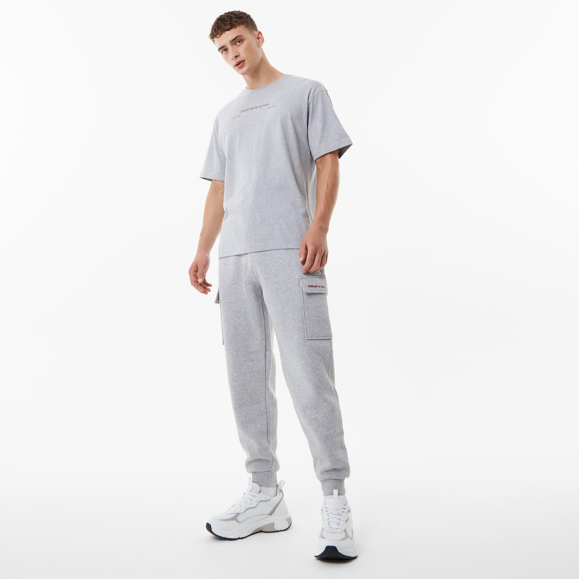 Men's Cargo Track Pants - Everlast - Grey Marl/Red