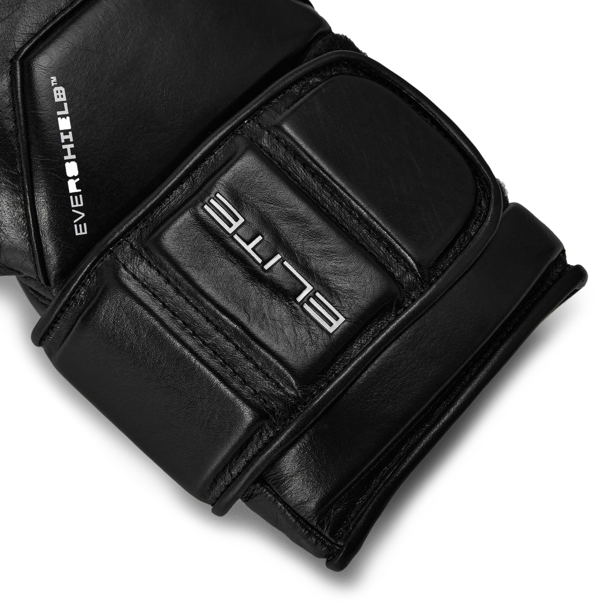 Elite Pro Leather Hook & Loop Training Boxing Gloves Black
