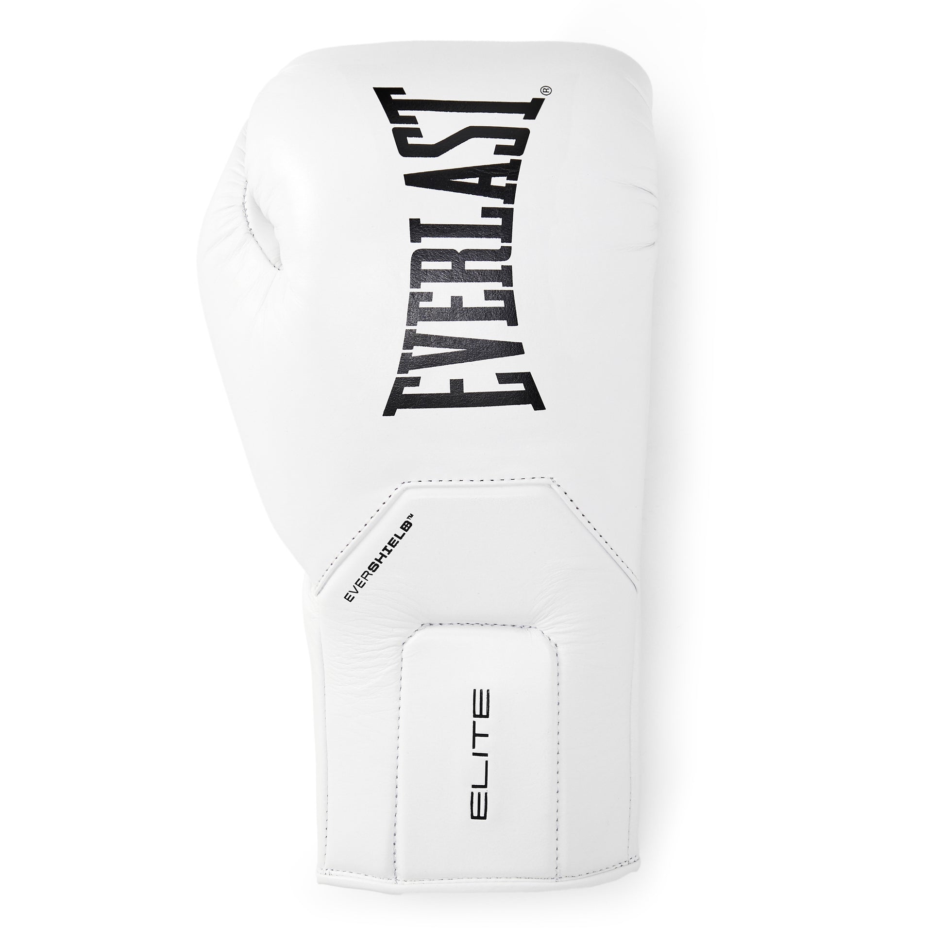 A single white Everlast boxing glove with dark branding, shown against a plain background.