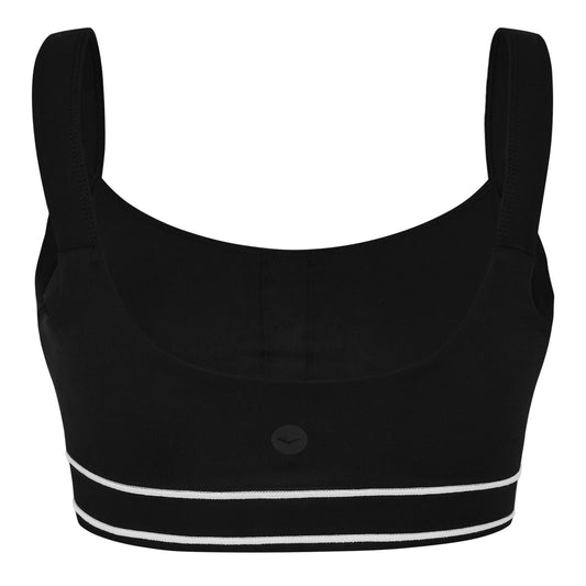 Black sports bra with white accents and 'Everlast' logo on a white background view 2
