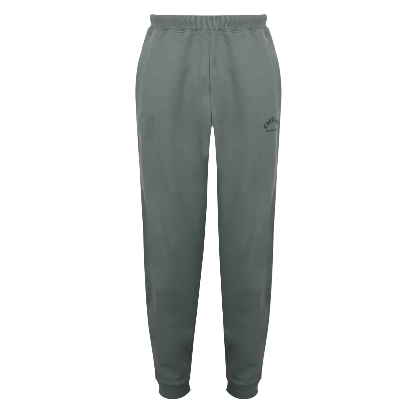 Gray sweatpants with a brand logo on a light gray background