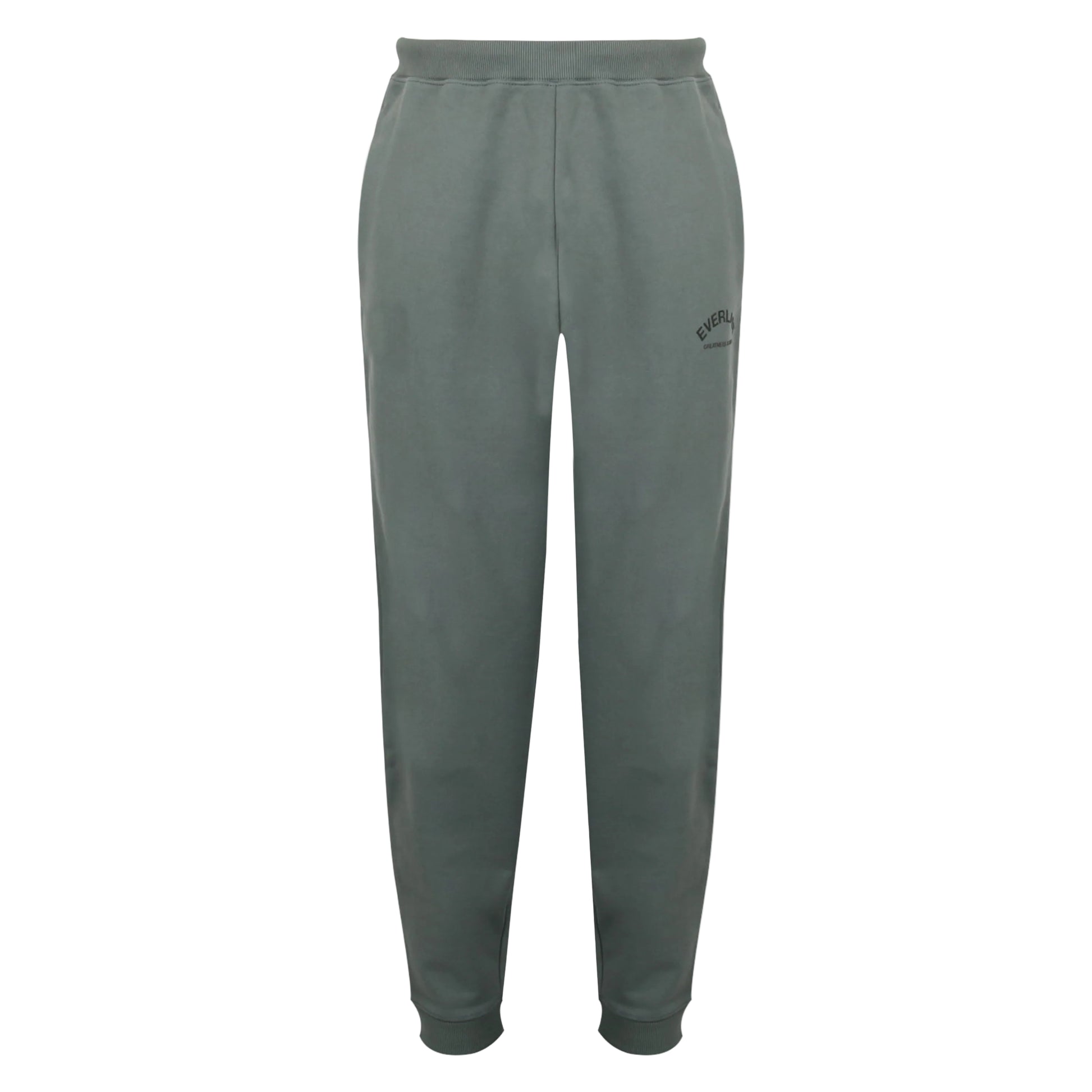 Gray sweatpants with a brand logo on a light gray background