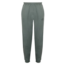 Gray sweatpants with a brand logo on a light gray background