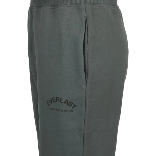 Gray sweatpants with 'Everlast' branding on a light gray background