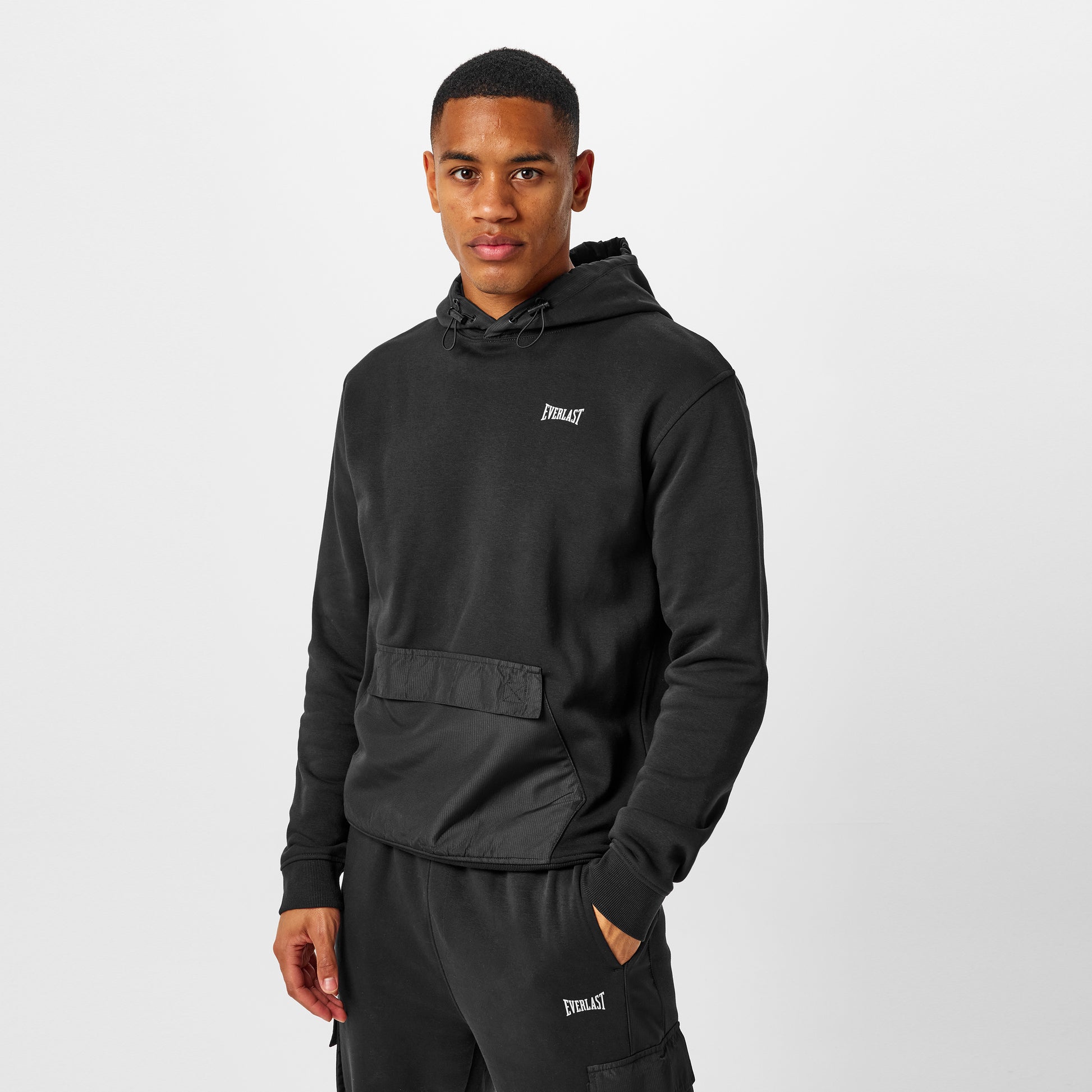 Mens Contrast Panel Hoodie - Black