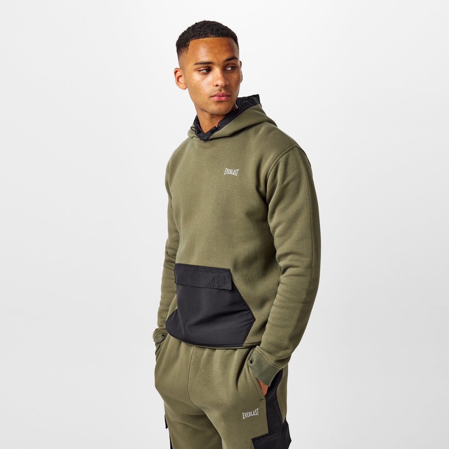 Mens Contrast Panel Hoodie - Olive