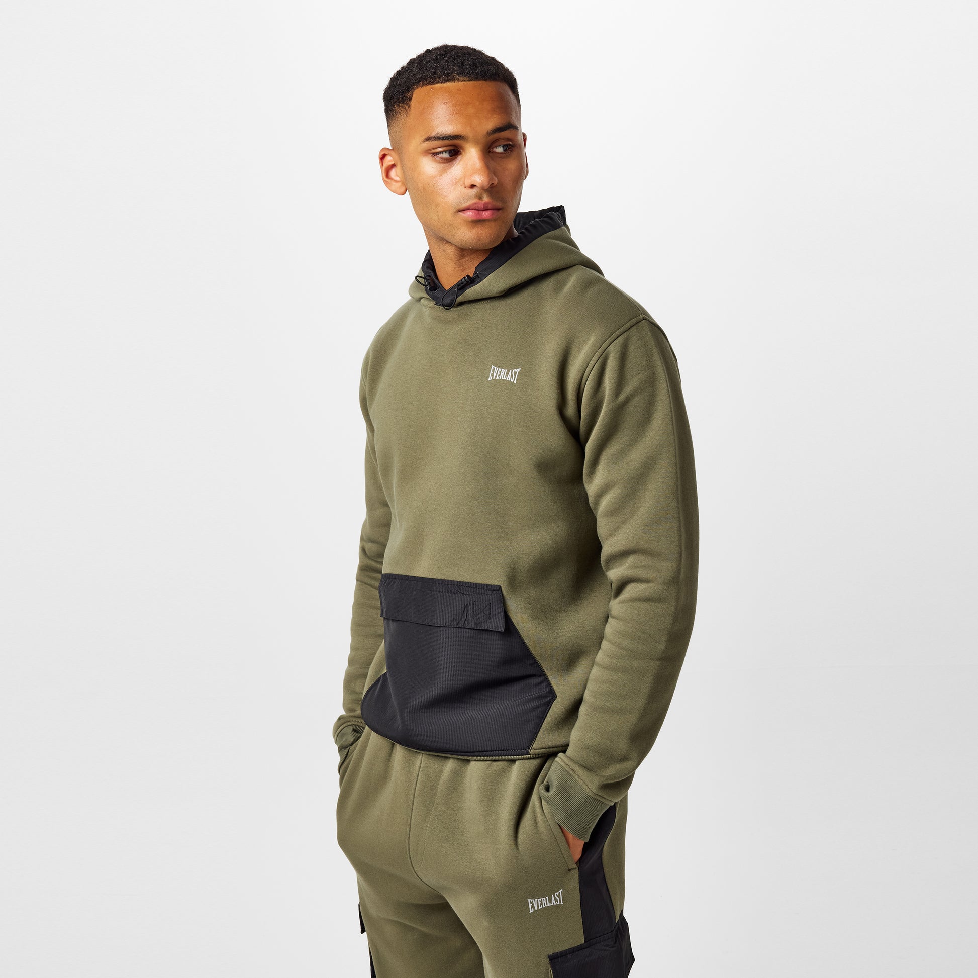 Mens Contrast Panel Hoodie - Olive