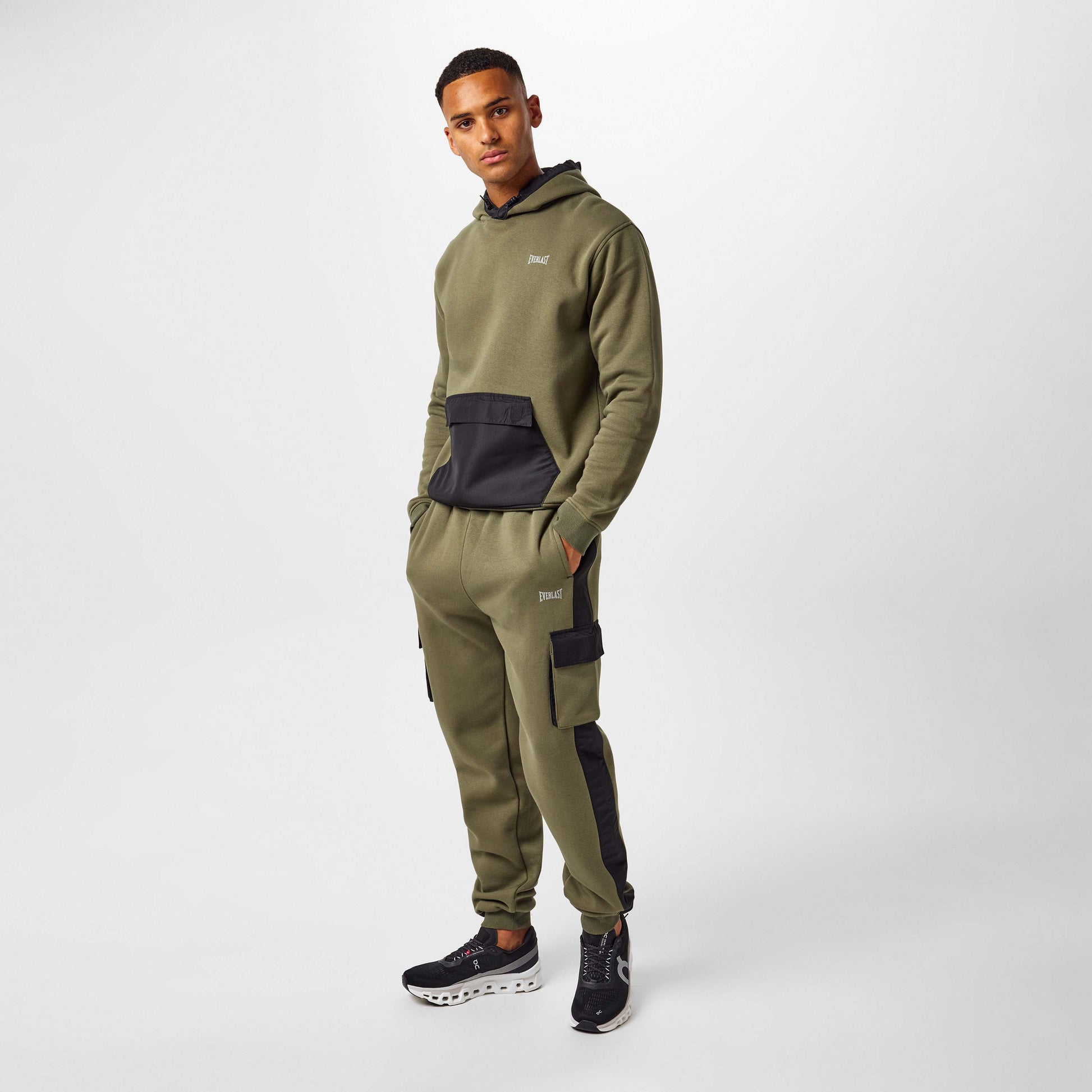 Mens Contrast Panel Hoodie - Olive