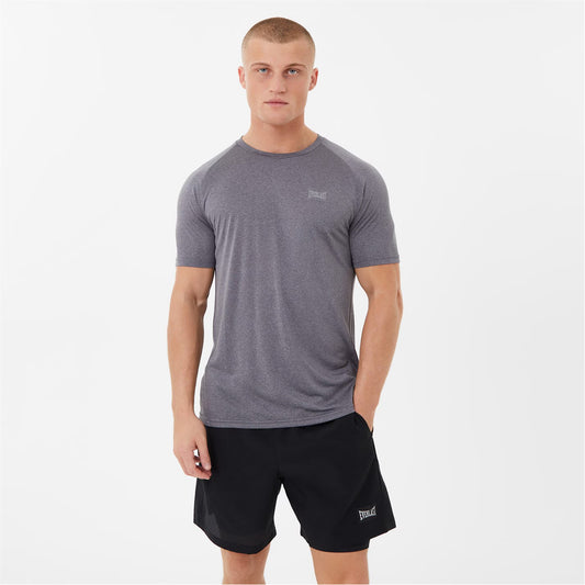 Man wearing a charcoal everlast poly t-shirt  view 1