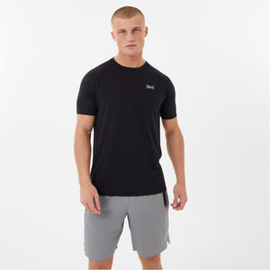 Man wearing a black everlast poly t-shirt 