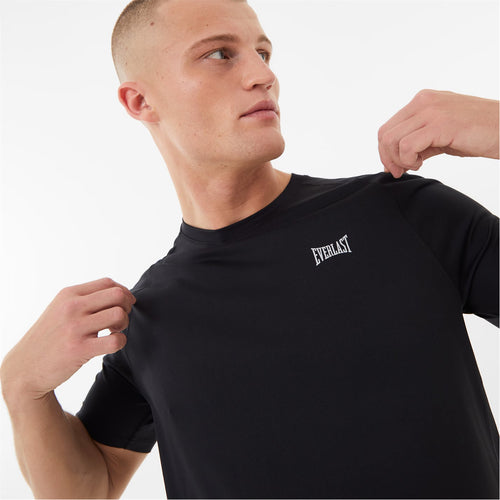 Man wearing a black everlast poly t-shirt 