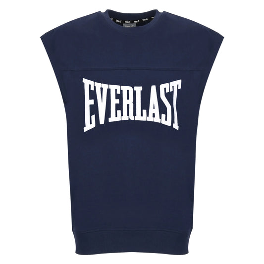 Navy blue sleeveless sweatshirt with 'Everlast' branding on a white background view 1