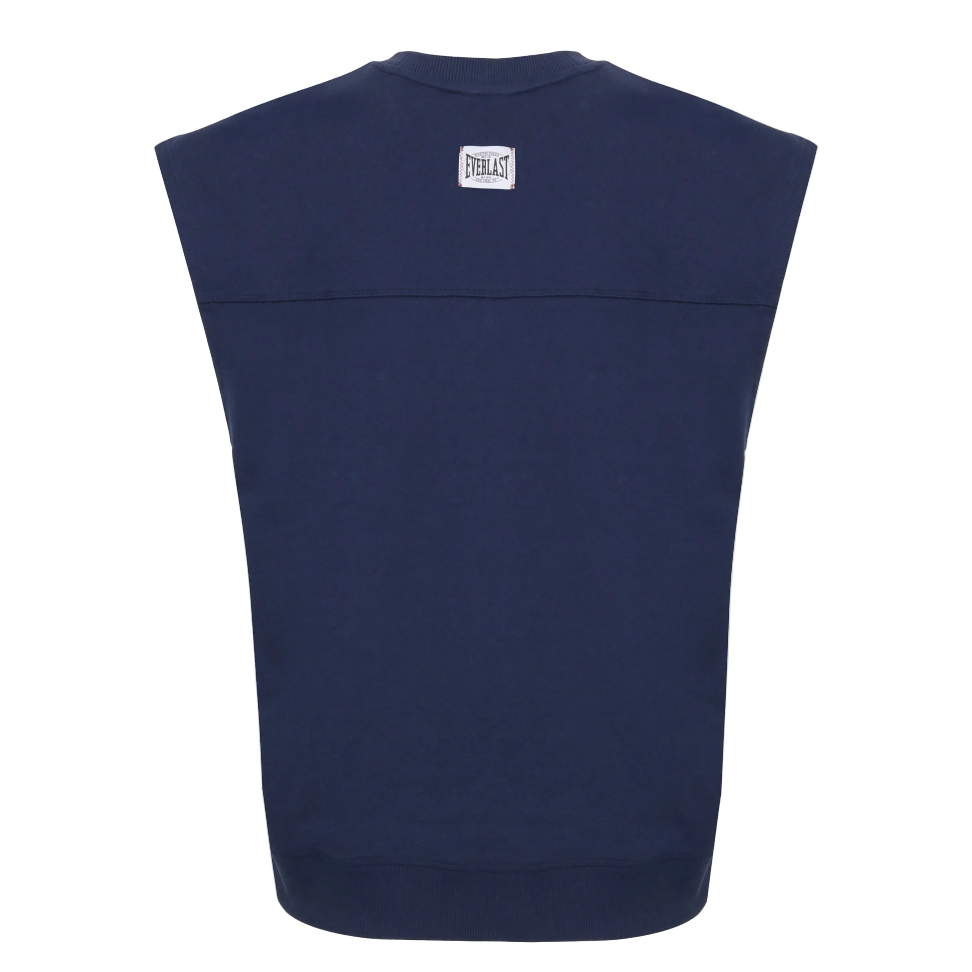 Navy sleeveless shirt with Everlast brand logo on the back