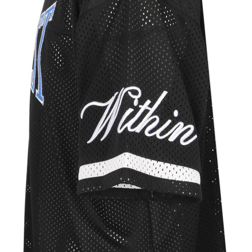 Black mesh jacket with 'Within' branding on a white background