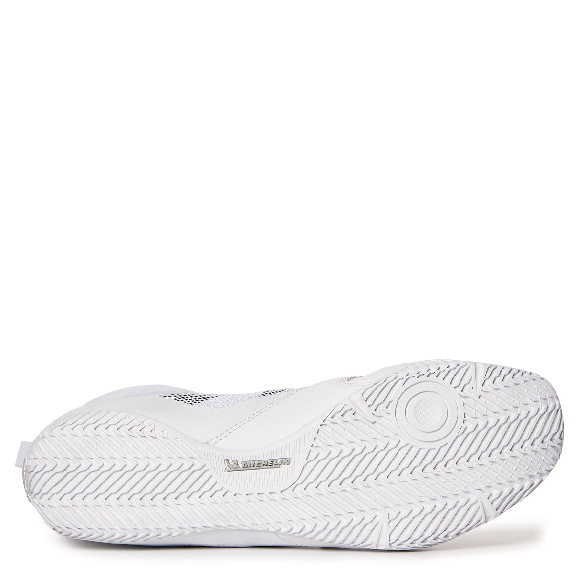 White/Black athletic shoe sole with textured grip patterns and a small gray 'MICHELIN' label, shown against a plain background.
