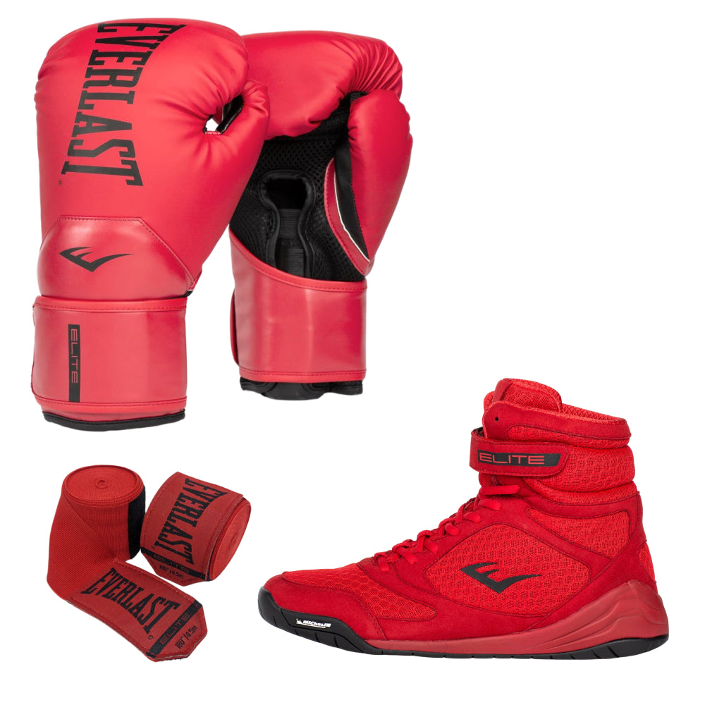 Red Elite Boxing Shoe, Glove and Hand Wrap Bundle – Everlast
