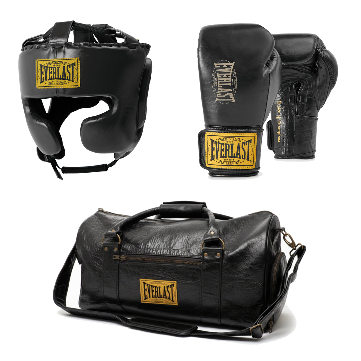 1910 Pro Duffel Bag, Gloves & Headgear Bundle Black