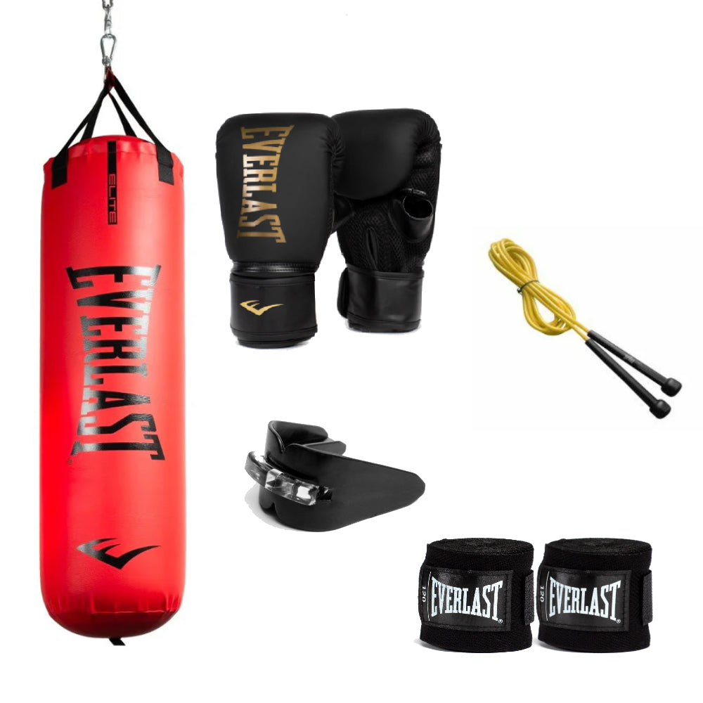 100lb Elite Heavy Bag, Glove, Rope, Wrap and Mouthguard Bundle