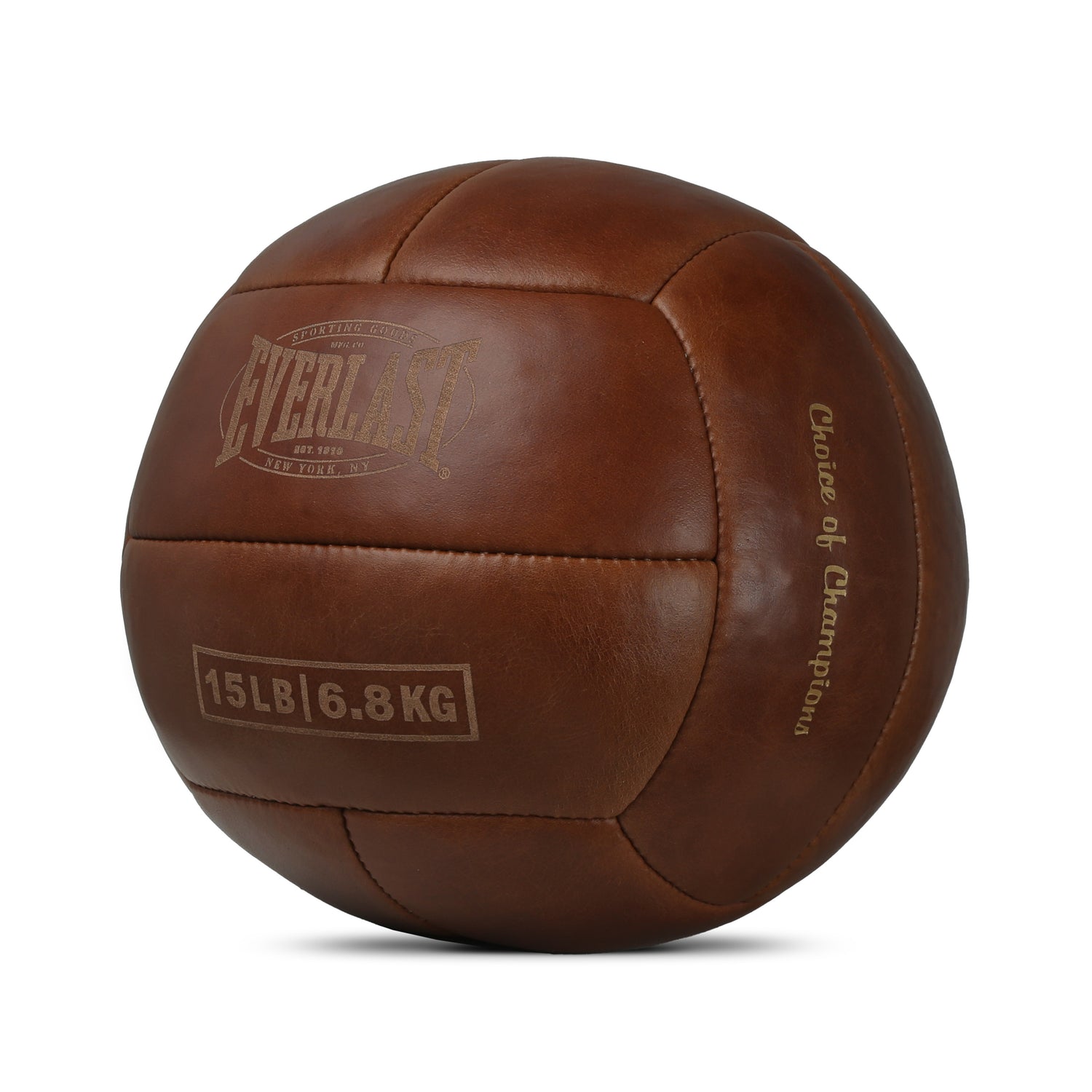 Brown leather medicine ball with Everlast branding